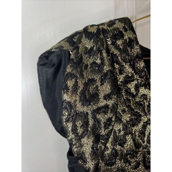 Black Gold Metallic Leopard Dress French Connection Shift Dress Size 4 - Picture 4 of 9